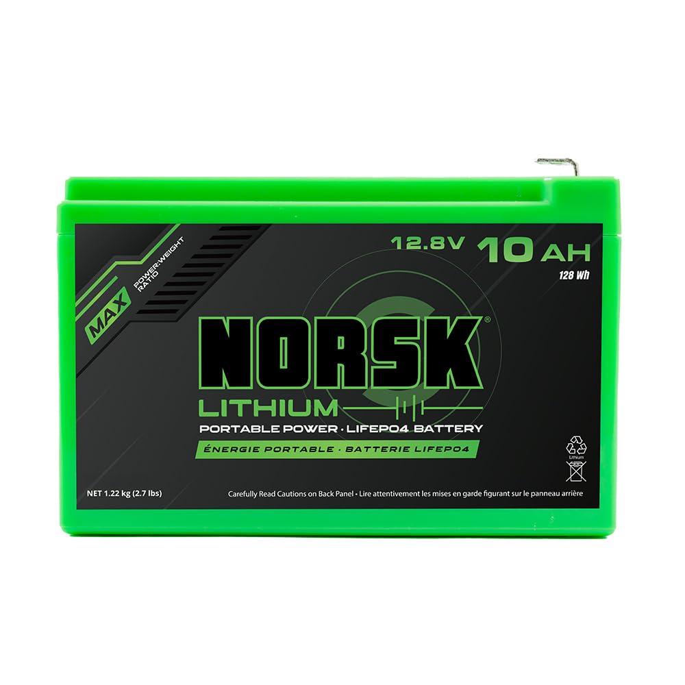 12.8V Norsk Lithium 10Ah Lithium Battery with Charger | Drop in Replacement for standard SLA Batteries | Built in BMS | 2000+ Cycles | LiFePO4 | IP67 Waterproof