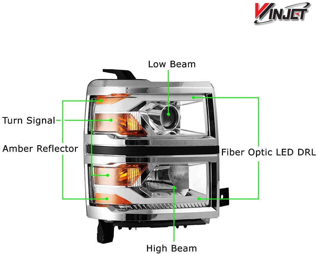 LED DRL Bar Projector Headlights Compatible with [2014-2015 Chevrolet Silverado 1500] Winjet