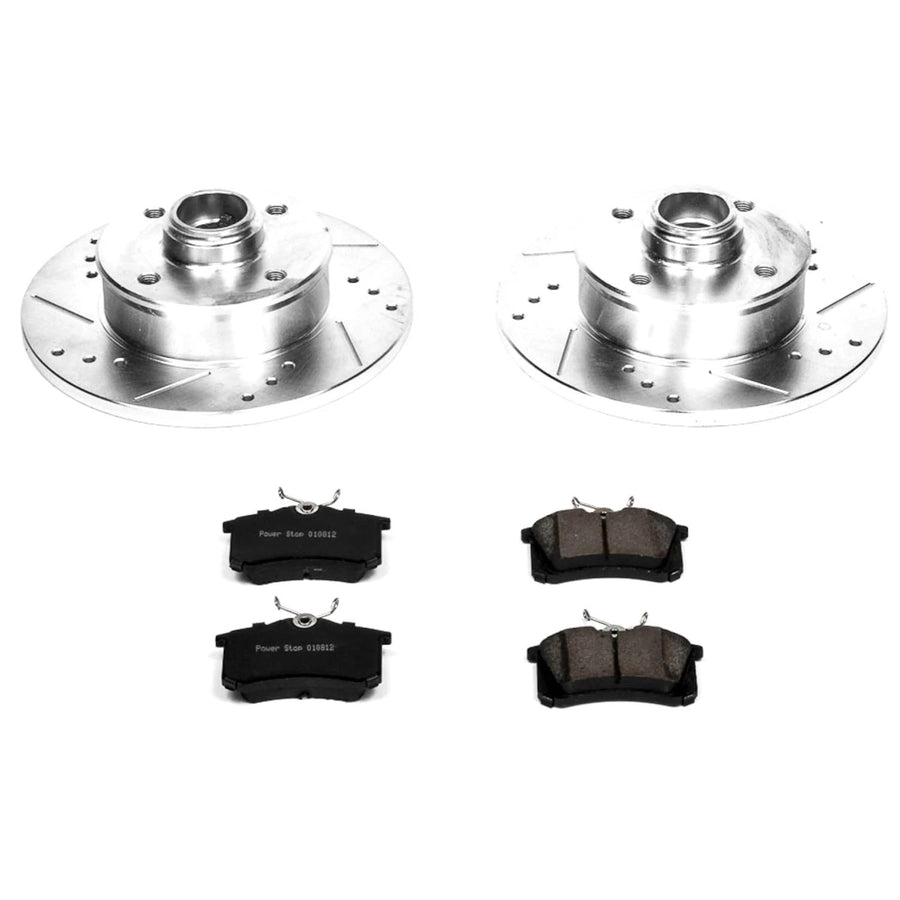 Power Stop K369 Rear Brake Pads Z23 Carbon Fiber with Drilled & Slotted Brake Rotors Kit For VW Cabrio, VW Golf, VW Golf, VW Jetta, VW Jetta, VW Passat [Model Specific]
