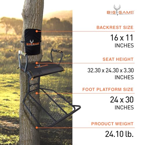 Captain XC Big Game Hang-On Treestand, Lightweight Steel Construction w/Flip-Back Flex-Tek Seat, 300 lbs Weight Rating, 24"x30" Foot Platform