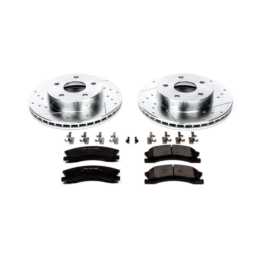 Power Stop K2149 Z23 Carbon Fiber Brake Pads with Drilled & Slotted Brake Rotors Kit For Jeep Grand Cherokee 1999-2004 [Model Specific]