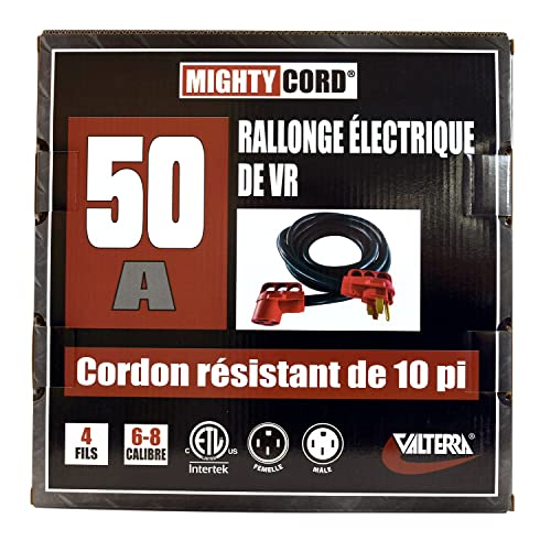Mighty Cord® Valterra RV 50-Amp Extension Cord, 10-Foot Power Extension Cord, Red