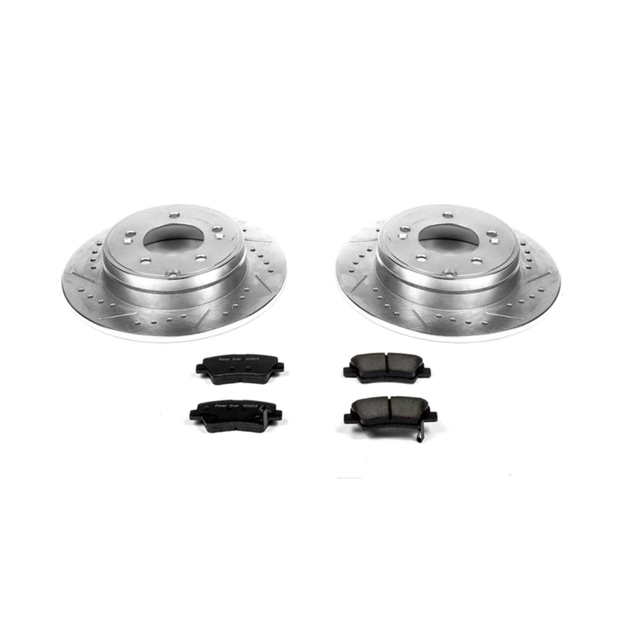 Power Stop K5381 Z23 Carbon Fiber Brake Pads Rear with Drilled and Slotted Brake Rotors Kit For 2012-2017 Azera | 2011-2015 Sonata | 2011-2016 Optima [Application Specific]