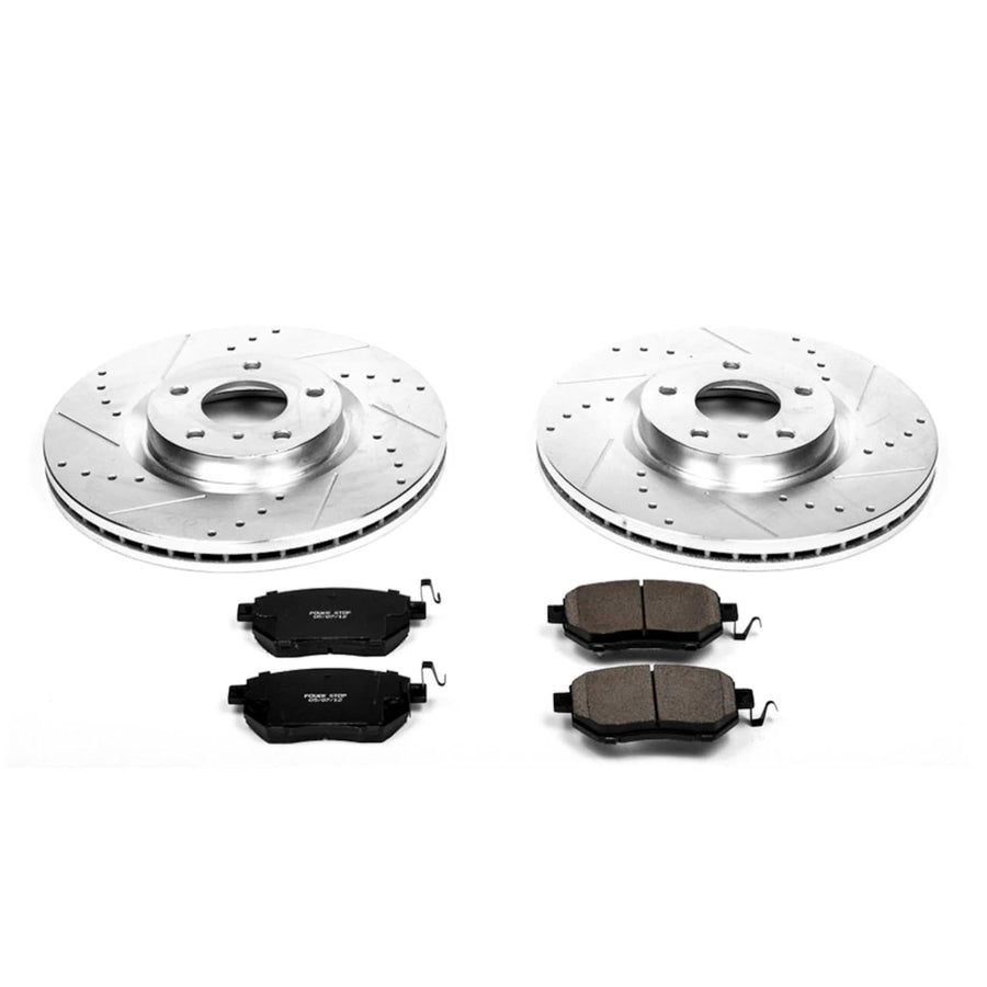 Power Stop K116 Z23 Carbon Fiber Brake Pads with Drilled & Slotted Brake Rotors Kit For Nissan Maxima 2007-2008, Nissan Murano 2006-2007 [Model Specific]