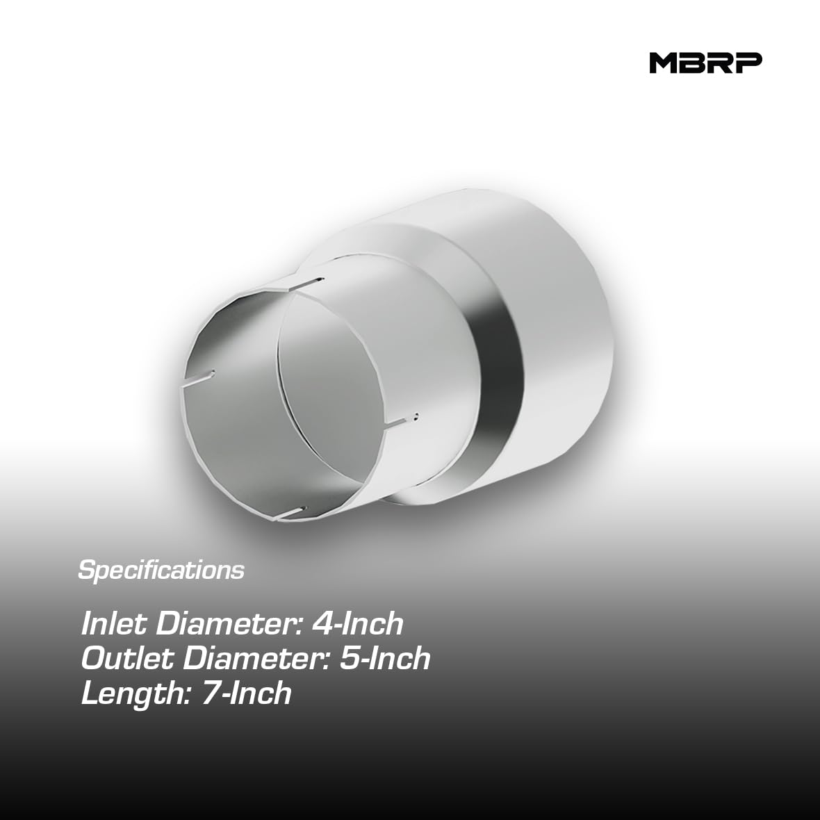 MBRP 4" I.D. to 5" O.D. 7" Length T409 Stainless Steel Exhaust Adapter TUA9001