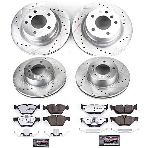 Power Stop K5766-26 Z26 Carbon Fiber Brake Pads Front and Rear with Drilled & Slotted Brake Rotors Kit For BMW 128i 2008-2010 [Model Specific]