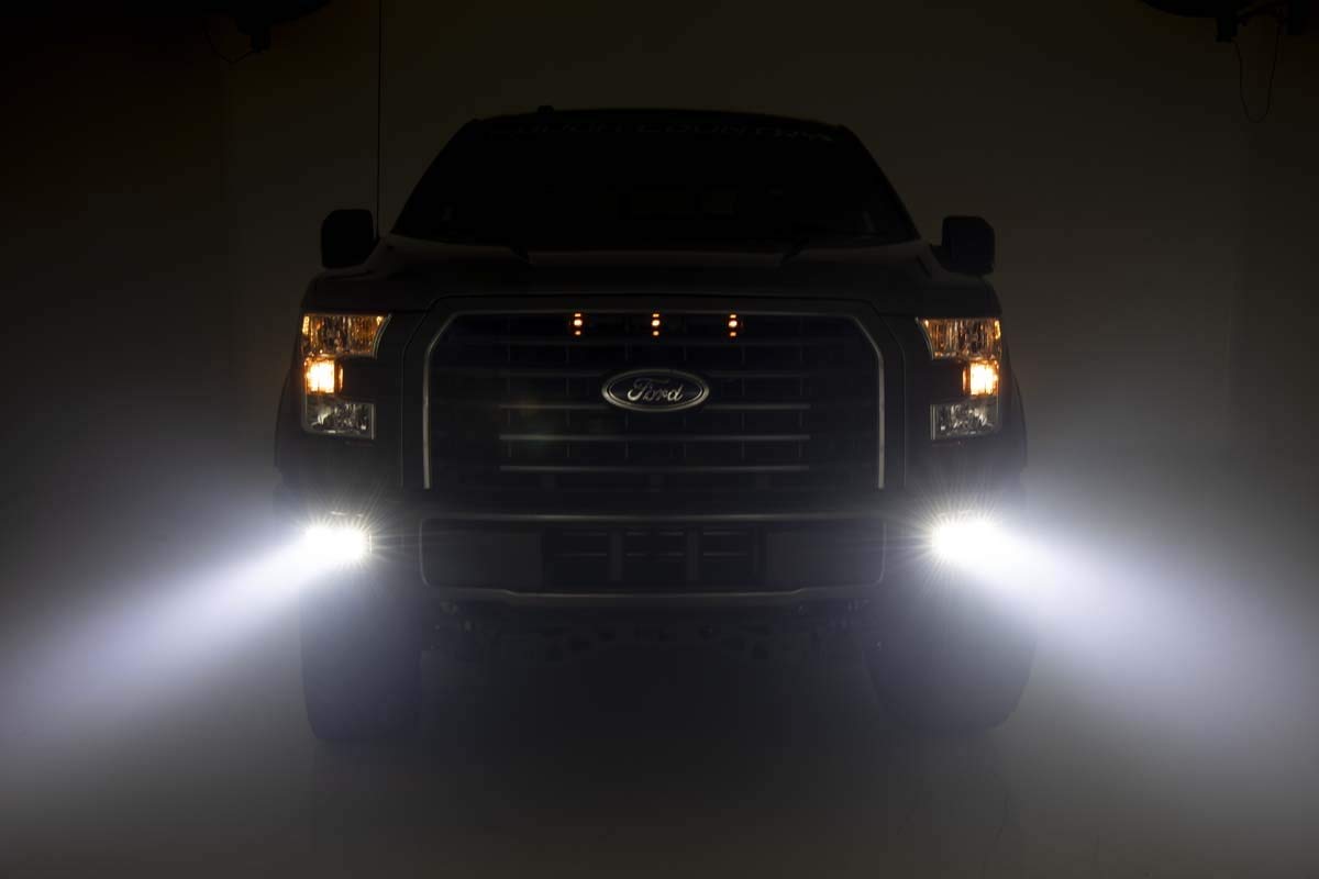 Rough Country 2" SAE Quad LED Fog Light Kit for Ford F150 (2015-2017) - (4) 2-in SAE LED Cubes
