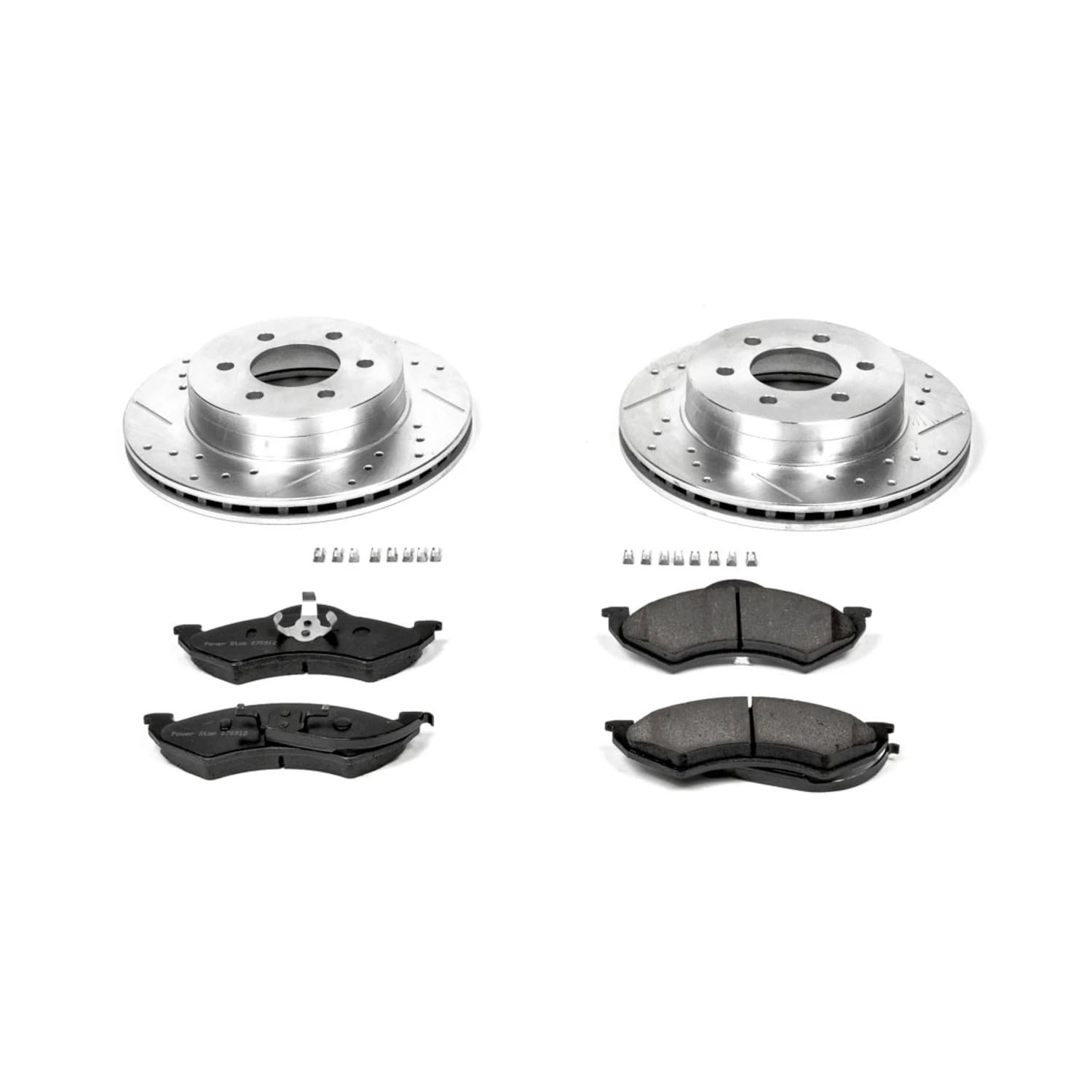 Power Stop K2138 Z23 Carbon Fiber Brake Pads with Drilled & Slotted Brake Rotors Kit For Dodge Dakota 1999, Dodge Durango 1998-1999 [Model Specific]