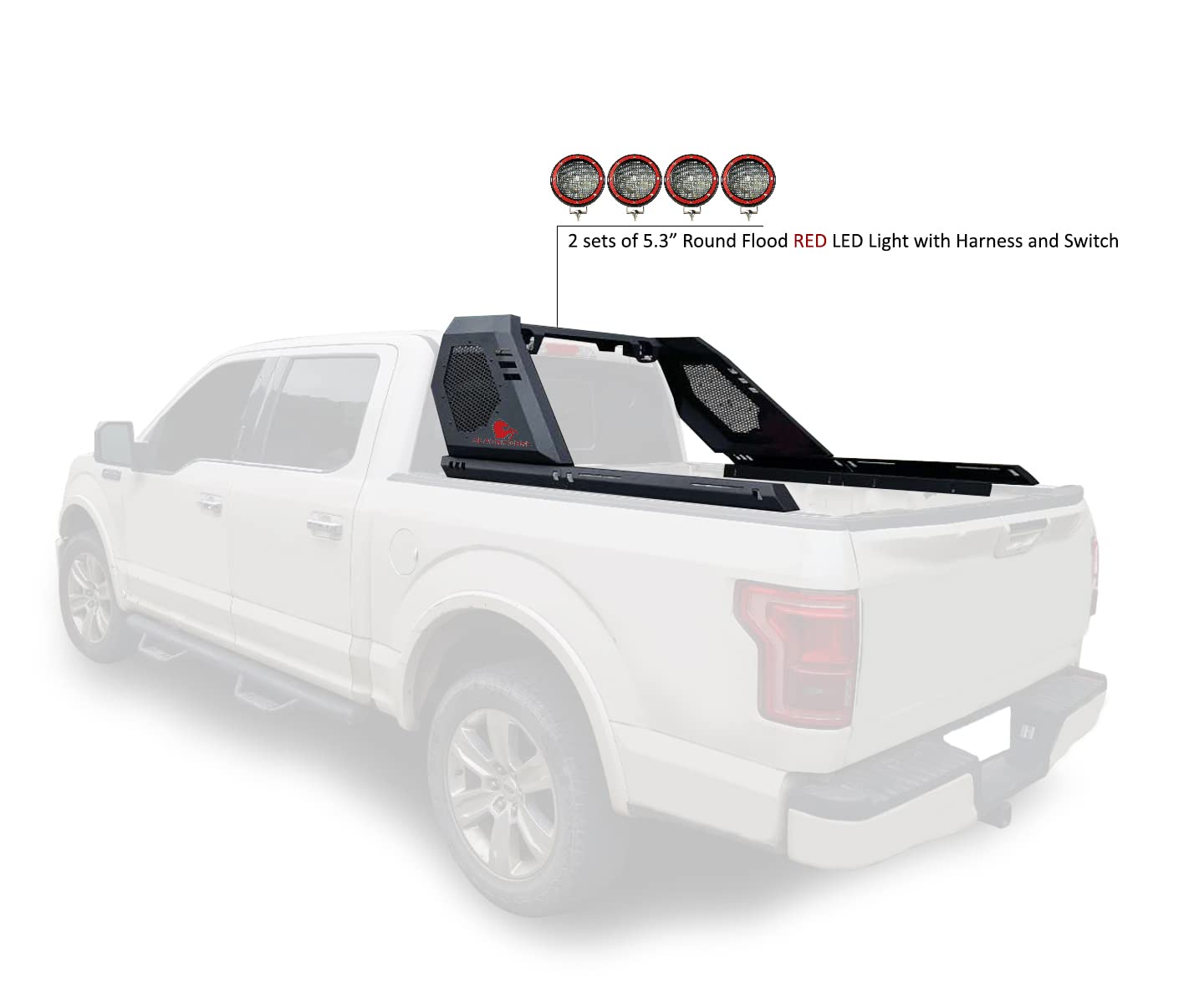 Vigor Roll Bar Black Horse Incl. Set of 5.3" Dia.led Lights w/Red Trim Rings Modular Compatible with 2005-2021 Nissan Frontier-VIRB07B-PLFR