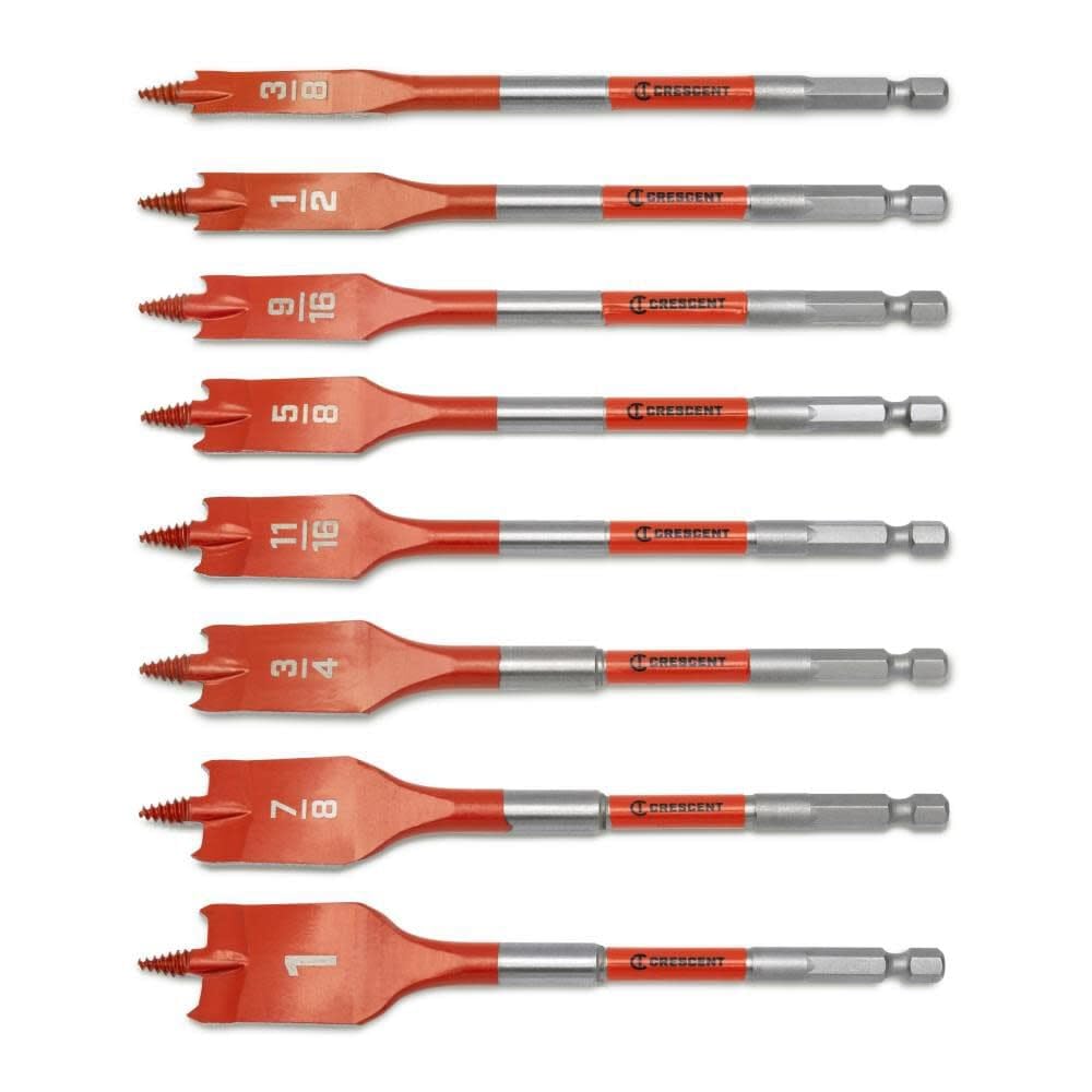 8 Piece Crescent Screw Point Paddle Drill Bit Set,6" | CDSPSET-8