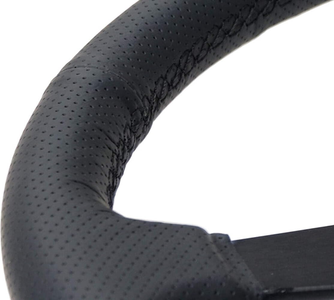 NRG Innovations 350mm NRG-RST-037MB-PR Sport Steering Wheel (1.5' deep) Black Perforated Leather with Black Stitching - Matte Black Solid Spokes