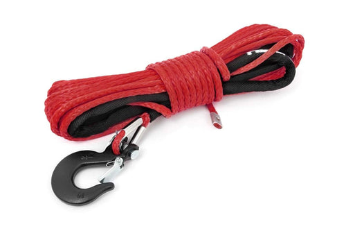 Synthetic Winch Rope Rough Country for UTV/ATV - 1/4" x 50 ft, 7,000 LB Capacity, Lightweight, Durable, Easy Spooling, Red