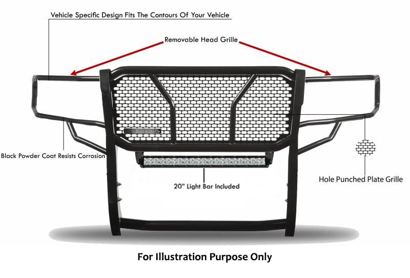 RUGGED Black Horse Heavy Duty Grille Brush Bumper Guard Modular Black Come with 20" Double Row LED Light Compatible with 2019-2024 Ram 1500 Classic|2009-2018 Ram 1500-RU-DORA09-B-KIT