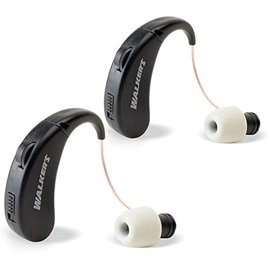 Walker's Rechargeable Ultra Ear BTE Compact Adjustable 22dB Noise Reduction Hunting Outdoor Sound Amplifier Hearing Enhancer | Ear Tips, USB Charging Cable, Cleaning Brush - 2 Pack