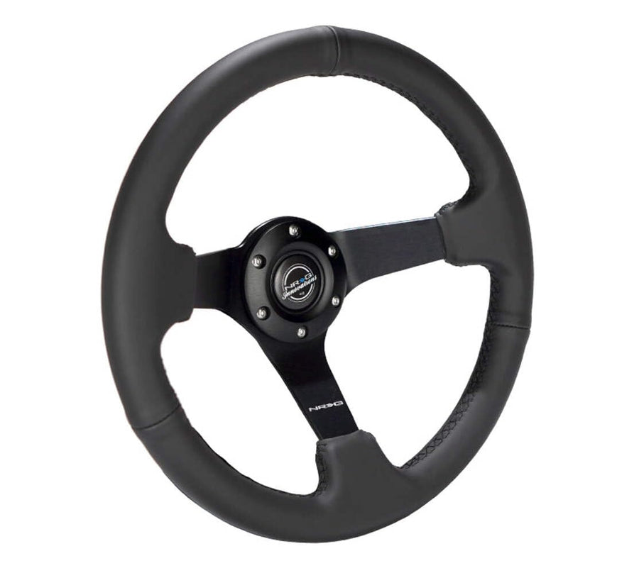 NRG Innovations Reinforced NRG-RST-033BK-R Steering Wheel 330mm Sport Leather Racing (3" Deep), Comfort Grip, 4mm Matte Black Spoke with Criss Cross Stitching