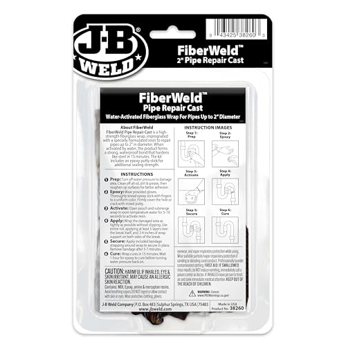 FiberWeld J-B Weld 2” Pipe Repair Cast 2x60 Inch - High Strength Adhesive Fiberglass Wrap - White (38260)