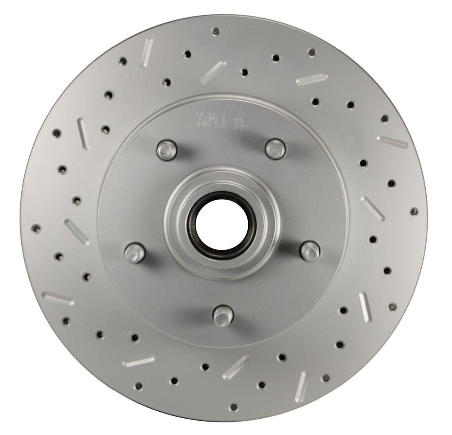 Power Front Disc Brake Conversion Kit LEED BRAKES Cross Drilled And Slotted Rotors With 8" Dual Chrome Booster Flat Top Chrome M/C Disc/Disc Side Mount