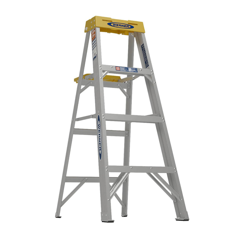 240 Werner Step Ladder, 200 Lb., 6 in, 3-1/2' Comfortable Tubular Rail
