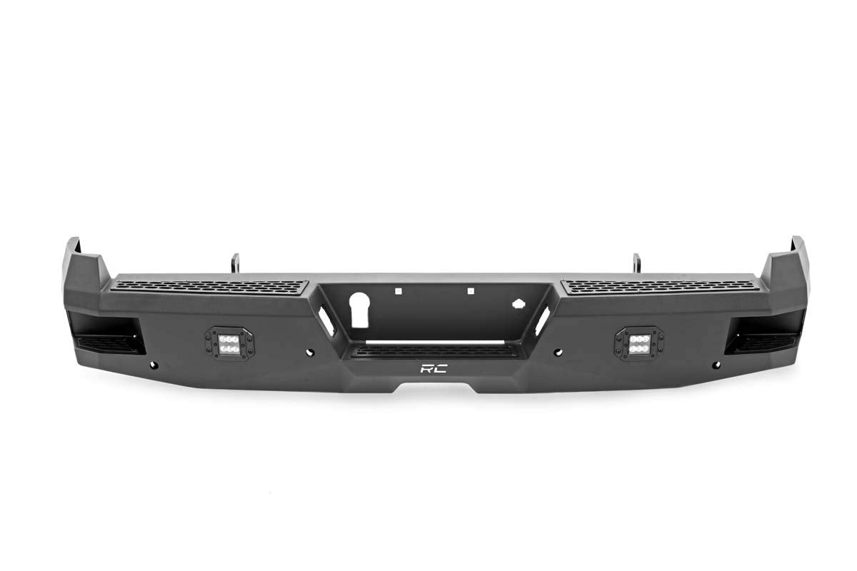 Heavy Duty Rough Country Rear LED Bumper for Ford F-250/F-350 SuperDuty (2017-2022) - Integrated Steps, Flush Mount LED Lights