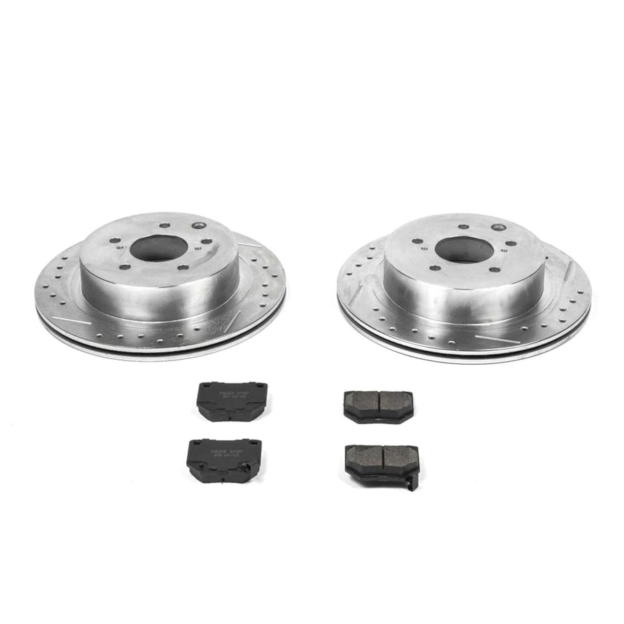 Rear Power Stop K666 Z23 Carbon Fiber Brake Pads with Drilled & Slotted Brake Rotors Kit For Nissan 300ZX 1989-1996 [Model Specific]