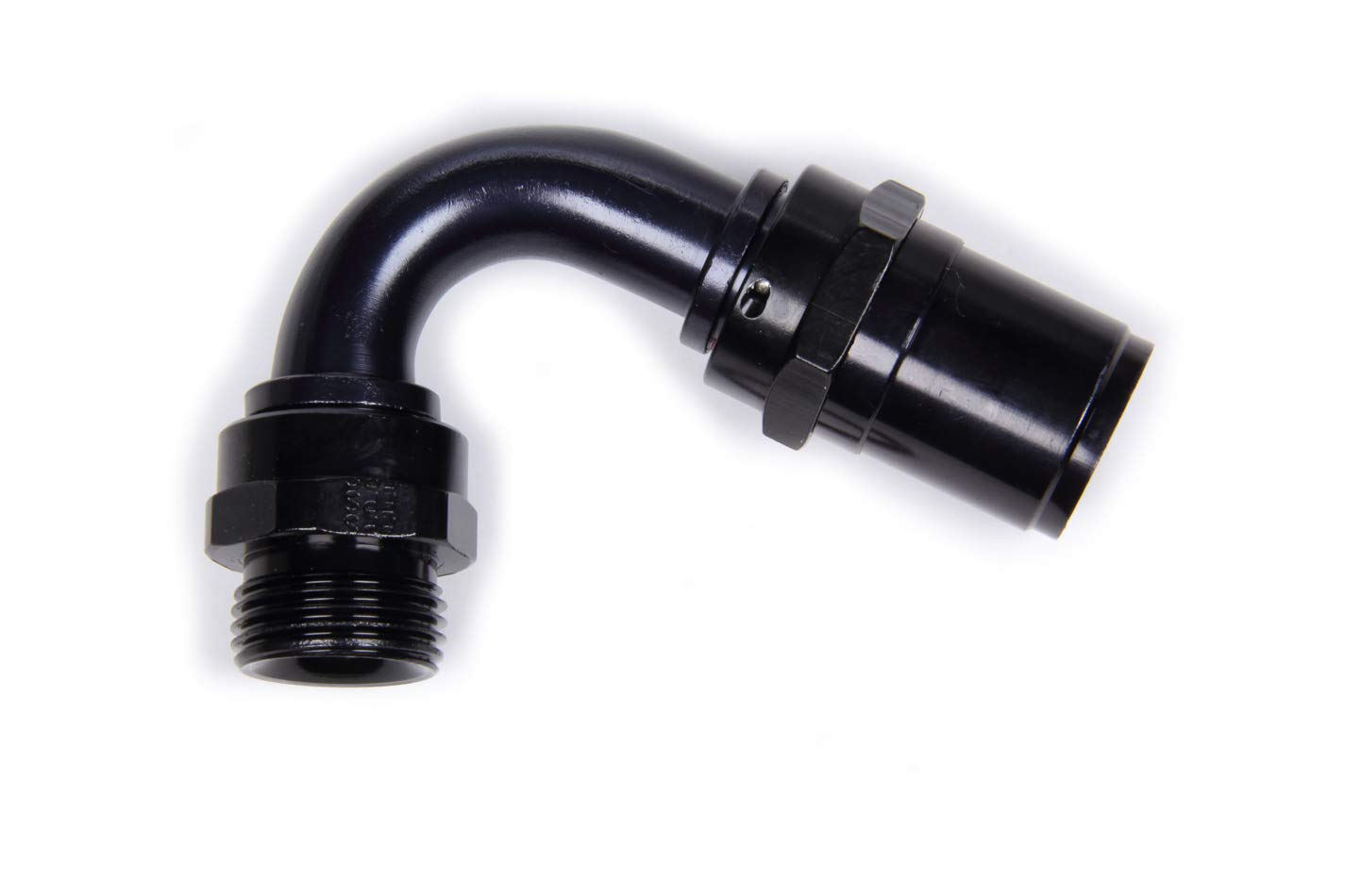 FRAGOLA Fitting, Race-Rite, Hose End, Crimp-On, 120 Degree, 10 an Hose Crimp to 7/8-14 in Male O-Ring, Aluminum, Black Anodize, Each