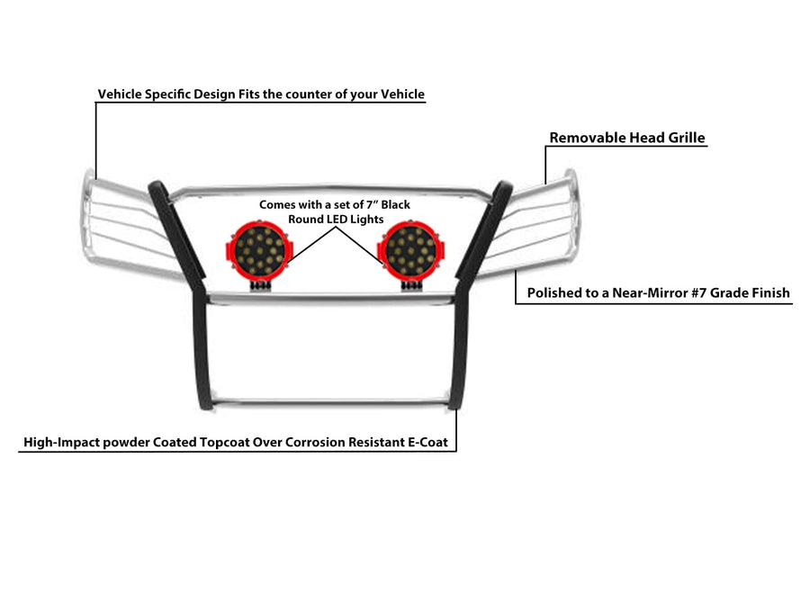 Grille Brush Black Horse Bumper Guard Modular S/S W/Pair of 7.0" LED Compatible with 07-09 Dodge-Freightliner Sprinter 2500/3500|07-11-Benz Sprinter|10-18-Benz Sprinter 2500/3500-17D502MSS-PLR