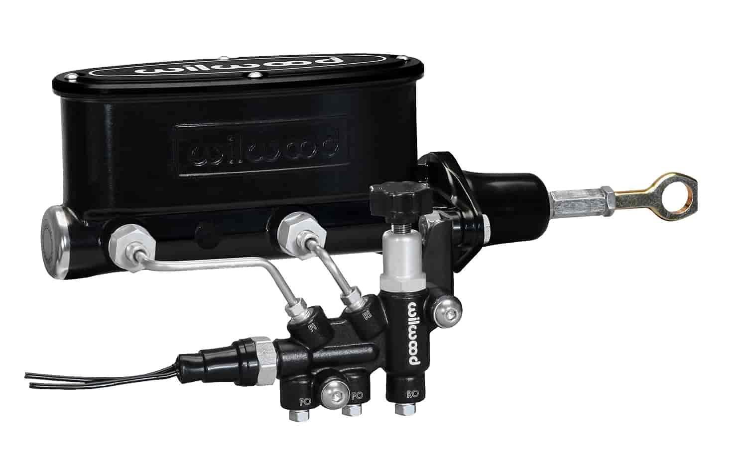 M/C Kit HV w L/H Bracket & Prop Valve - 7/8" Bore, Black-W/Push. - Early Mustang