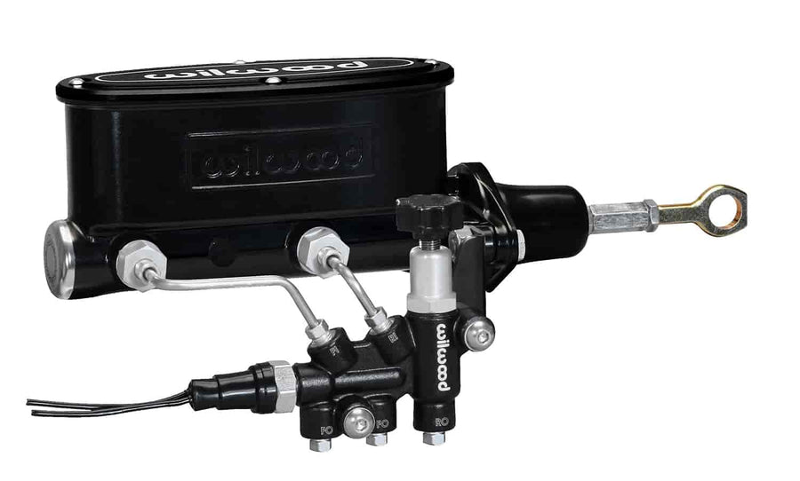 M/C Kit HV w L/H Bracket & Prop Valve - 7/8" Bore, Black-W/Push. - Early Mustang