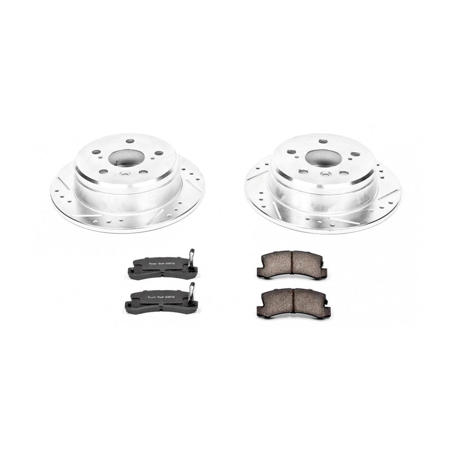 Power Stop K2565 Rear Brake Pads Z23 Carbon Fiber with Drilled & Slotted Brake Rotors Kit For Lexus ES300 1997-1999, Toyota Camry 1992-1999, Toyota Solara 1999 [Model Specific]