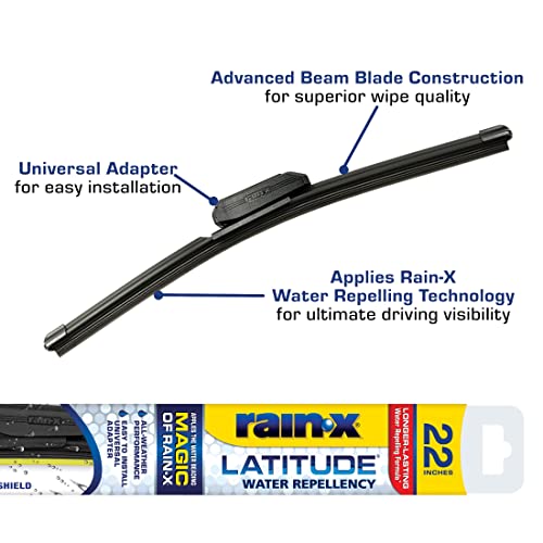 Latitude Rain-X 5079279-2 2-In-1 Water Repellent Wiper Blades, 22 Inch Windshield Wipers (Pack Of 1), Automotive Replacement Windshield Wiper Blades With Patented Rain-X Water Repellency Formula