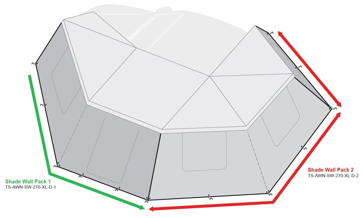 Awning Shade Walls 270 Degree, fits XL Driver Side Only, 3 Walls, Olive, Pack 2