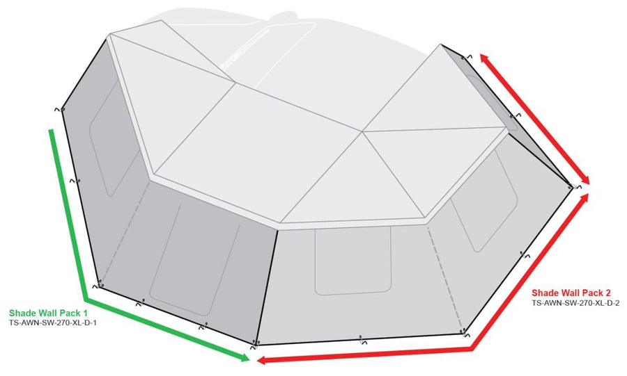 Awning Shade Walls 270 Degree, fits XL Driver Side Only, 3 Walls, Olive, Pack 2