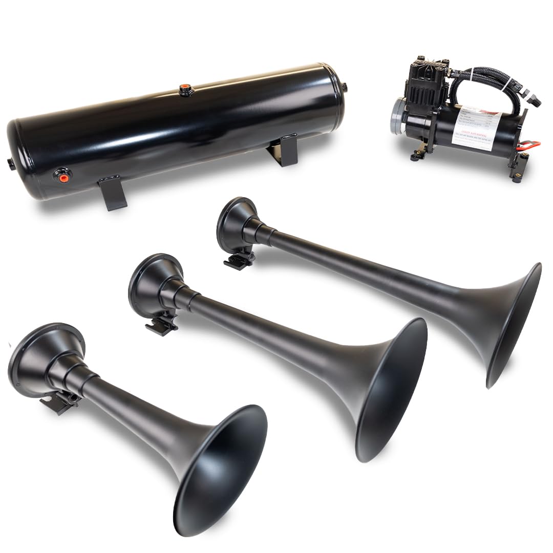 Kleinn Air Horns Ultimate Triple Train Horn Package HK9-Slimline -with Blackhorns, 3-Gal Tank and 150-PSI Heavy Duty Sealed Air System
