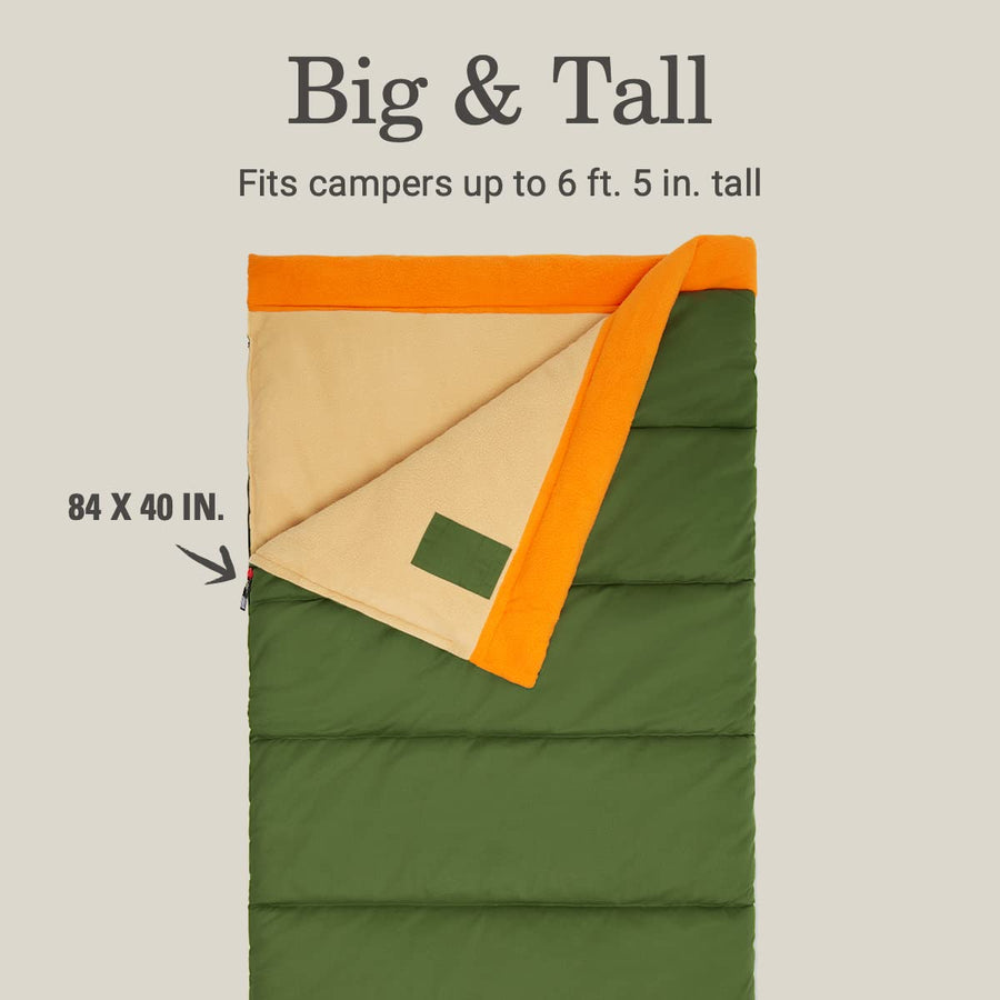 Coleman Big & Tall Game 0°F Sleeping Bag Cold Weather Adult Sleeping Bag with Eco-Conscious Filling Sherpa & Flannel Lining 2-Way Zipper Fits Campers up to 6'5