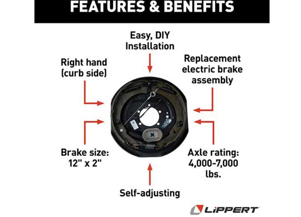 12'' X 2'' Rh Forward Lippert 1224513 Self-Adjusting Brakes, 5-Bolt: 4000-7000# Axle (Raw)