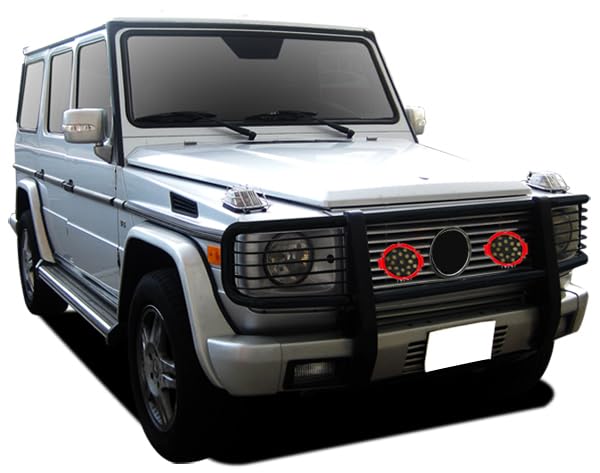 Bumper Guard Modular Black Black Horse Grille Come With pair of 7.0"Dia.LED Lights with Red Trim Rings Compatible with 2003-2010 Mercedes-Benz G55 AMG|1999-2010 Mercedes-Benz G500-PGBZA008A-PLR