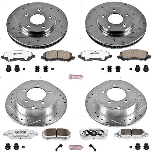 Power Stop K4017-26 Z26 Carbon Fiber Brake Pads Front and Rear with Drilled & Slotted Brake Rotors Kit For Mitsubishi Lancer 2008-2017 [Model Specific]