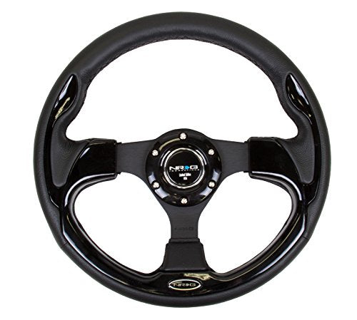 NRG Innovations Reinforced NRG-RST-001BK Steering Wheel- 320mm Sport Lightweight Steering Wheel with Black Leather/Black Molded Trim