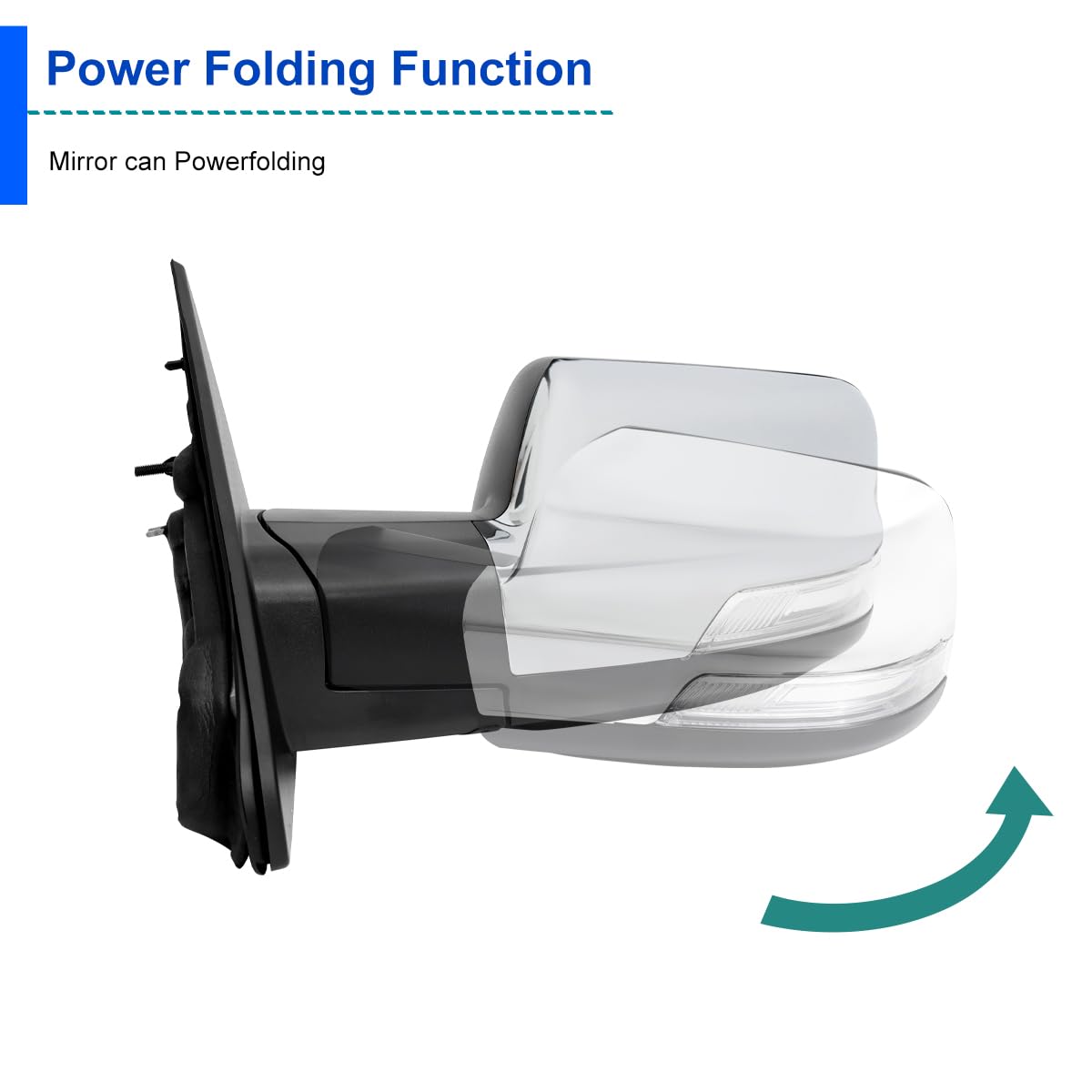 Spec-D Tuning Chrome Power Fold Heated + Puddle + Blind Spot Monitor Driver Side Left Mirror Compatible with 2019-2024 Ram 1500, Left + Right Pair