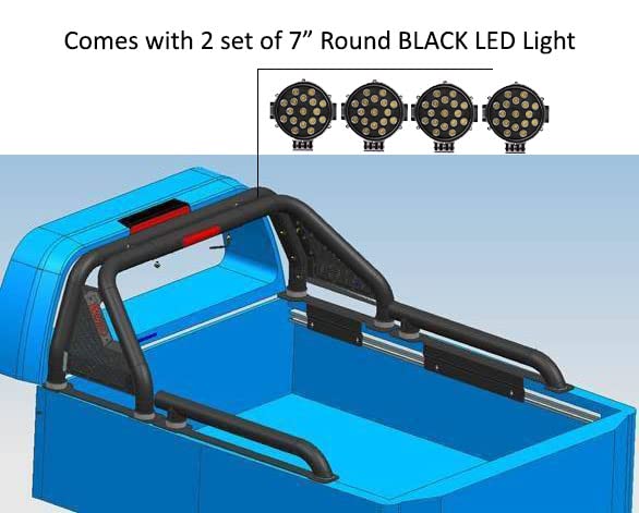 Gladiator Roll Bar Black Horse incl. Pair of 7.0" Dia. Led Lights w/Black Trim Rings Modular Black Compatible with 2005-2021 Nissan Frontier-GLRB-05B-PLB
