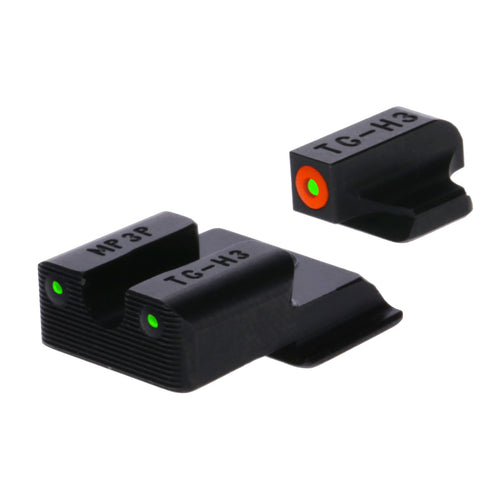 Tritium Pro Night Sights TRUGLO, Compatible with Smith & Wesson M&P 9 Shield EZ | Glow-in-The-Dark Front & Rear Gun Sight Set with Orange Focus Lock Front Ring