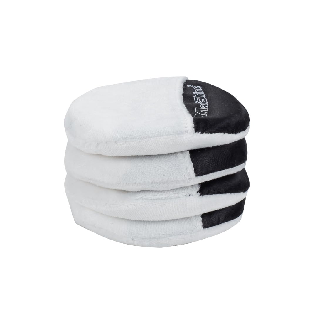 Maxshine Microfiber Handheld Wax Applicator Pad | White+Black, 3.35" Diameter, Ultra-Soft, Scratch-Free | Versatile Detailing for Wax, Polish, Protectant, Streak-Free Finish