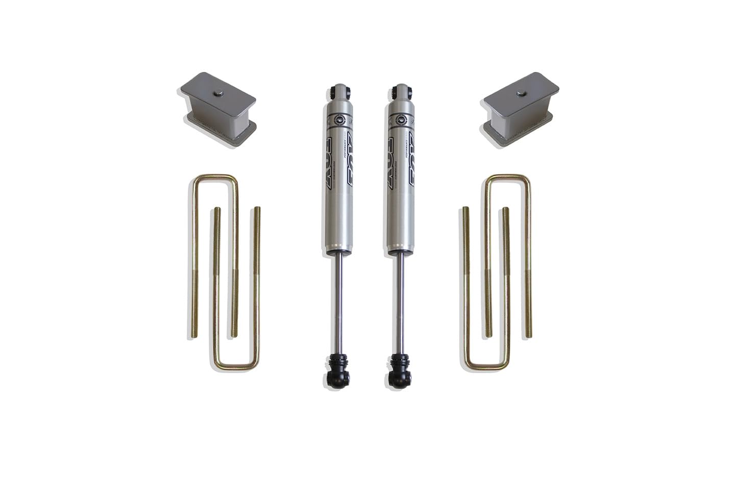 Part# 900430F MaxTrac SUSPENSION'S is A Box KIT Including A 2.5" Lift STRUT Spacer/Coil Spacer, 3" Lift Blocks, U-Bolts & A Pair of Fox 2.0 Performance Series Rear Shocks