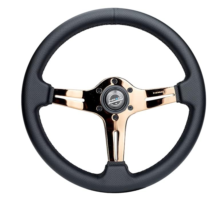 NRG Innovations Light Weight Gaming Steering Wheel: NRG-ST-018RG-PR Blitz- Made with Perforated Leather, Light Weight Composits and Rose Gold Spoke with Slits