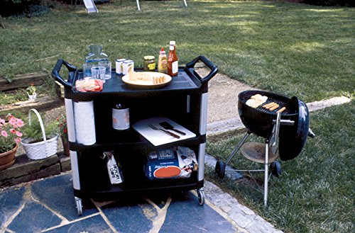 Xtra Rubbermaid Commercial Products Utility Cart with Wheels 300-Pound Capacity 20w x 40-5/8d x 37-4/5h Black Three Shelf Cart for Kitchen/Restaurant/Cafeteria/School/Storage