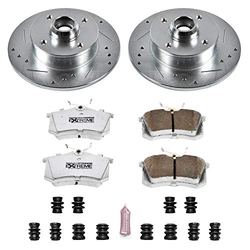 Power Stop K369-26 Z26 Carbon Fiber Brake Pads Rear with Drilled & Slotted Brake Rotors Kit For VW Cabrio, VW Golf, VW Golf, VW Jetta, VW Jetta, VW Passat [Model Specific]