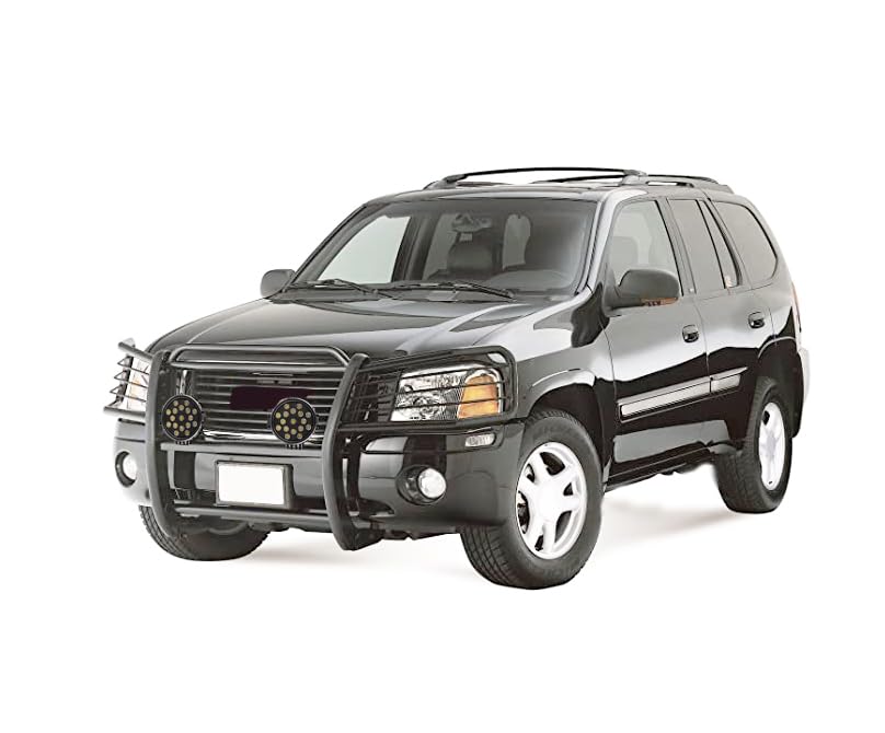 Bumper Guard Modular Black Horse Grille brush Come With pair of 7.0"Dia.LED Lights with Black Trim Rings Compatible with 2002-2006 GMC Envoy|2002-2006 GMC Envoy XL-17GD26MA-PLB