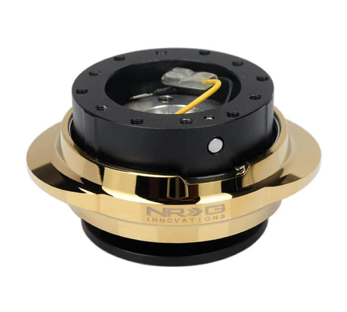 NRG Innovations GEN 2.2 NRG-SRK-220BK-CG Steering Wheel Quick Release Adapter, 6-Hole & 6x70 and 6x74mm Bolt Patterns Black Body/Shinny Chrome Gold Oval Ring