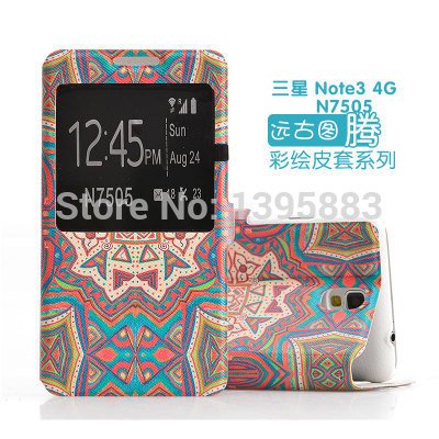 PU Leather Lovely pattern Stand Flip Pouch View window case Cover for Samsung Galaxy Note 3 Lite Neo N7505 Note 3 Mini((200003699)14)