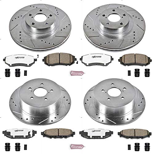Power Stop K4079-26 Z26 Carbon Fiber Brake Pads Front and Rear with Drilled & Slotted Brake Rotors Kit For Subaru Legacy 2006-2009, Subaru Outback 2005-2009 [Model Specific]